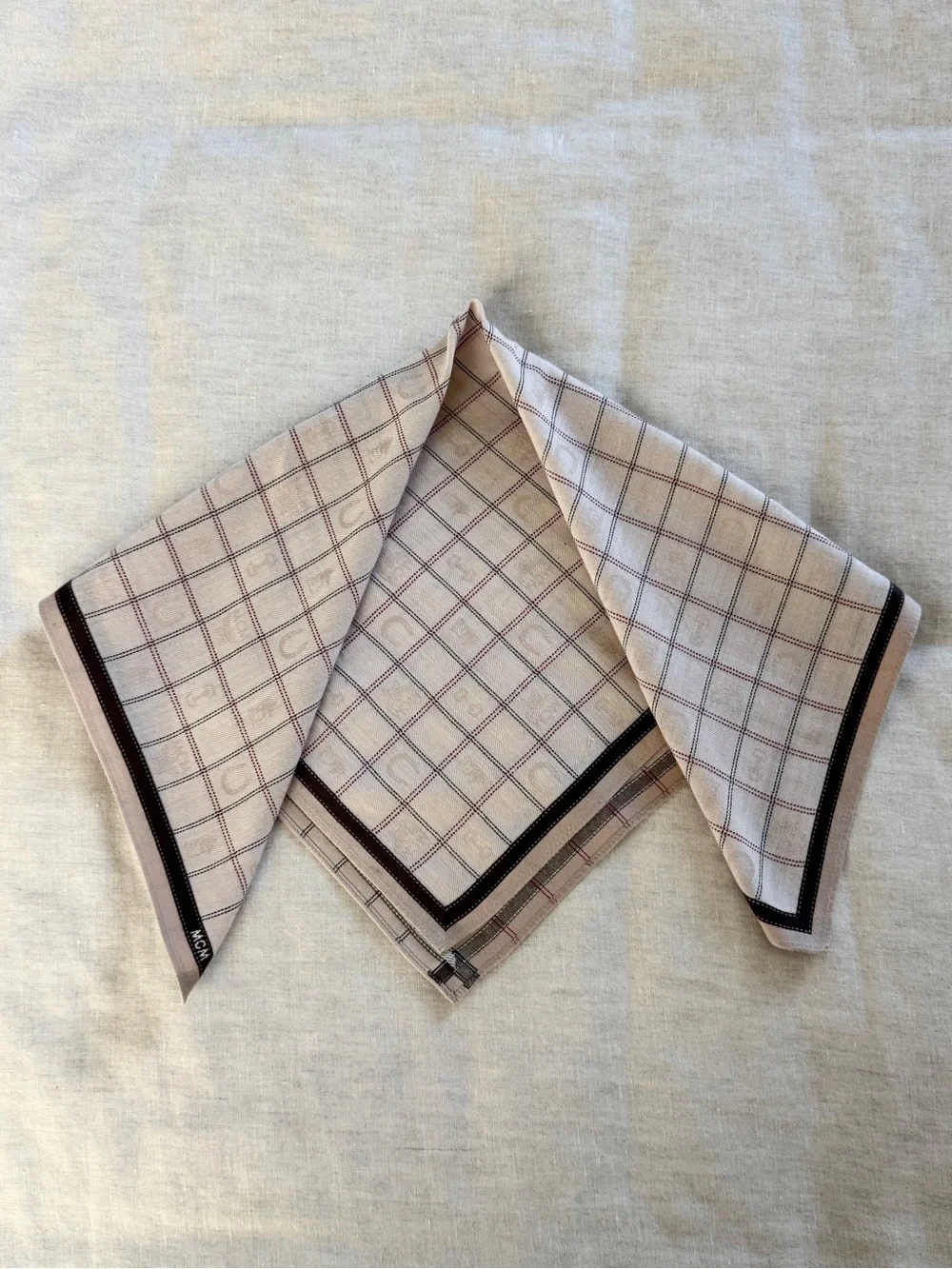 Vintage MCM Plaid Check Cotton Head Scarf Bandana Made in Japan